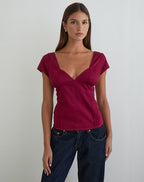Women's Corset Top with V-Neckline in Burgundy for Everyday Wear