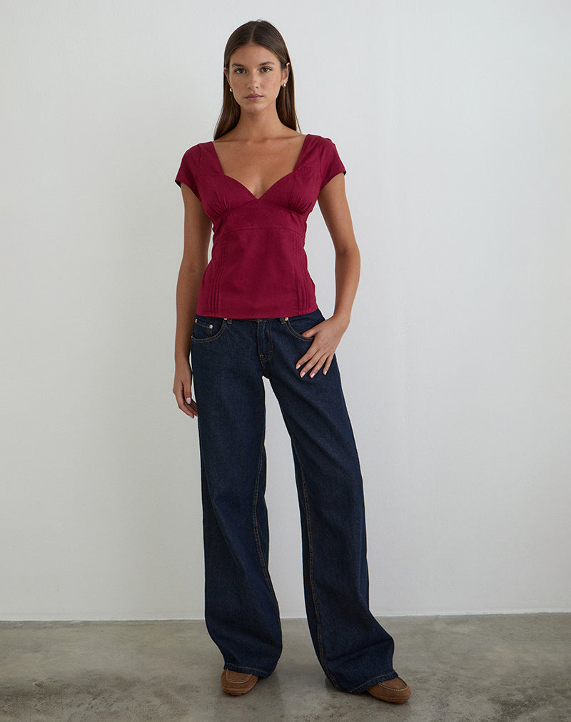 Women's Corset Top with V-Neckline in Burgundy for Everyday Wear