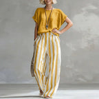 Vanessa Collection | Women's Loungewear Two Piece Set with Striped Design | Breathable Cotton-Linen Blend for Relaxed Comfort