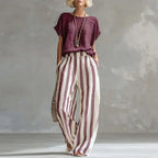 Vanessa Collection | Women's Loungewear Two Piece Set with Striped Design | Breathable Cotton-Linen Blend for Relaxed Comfort