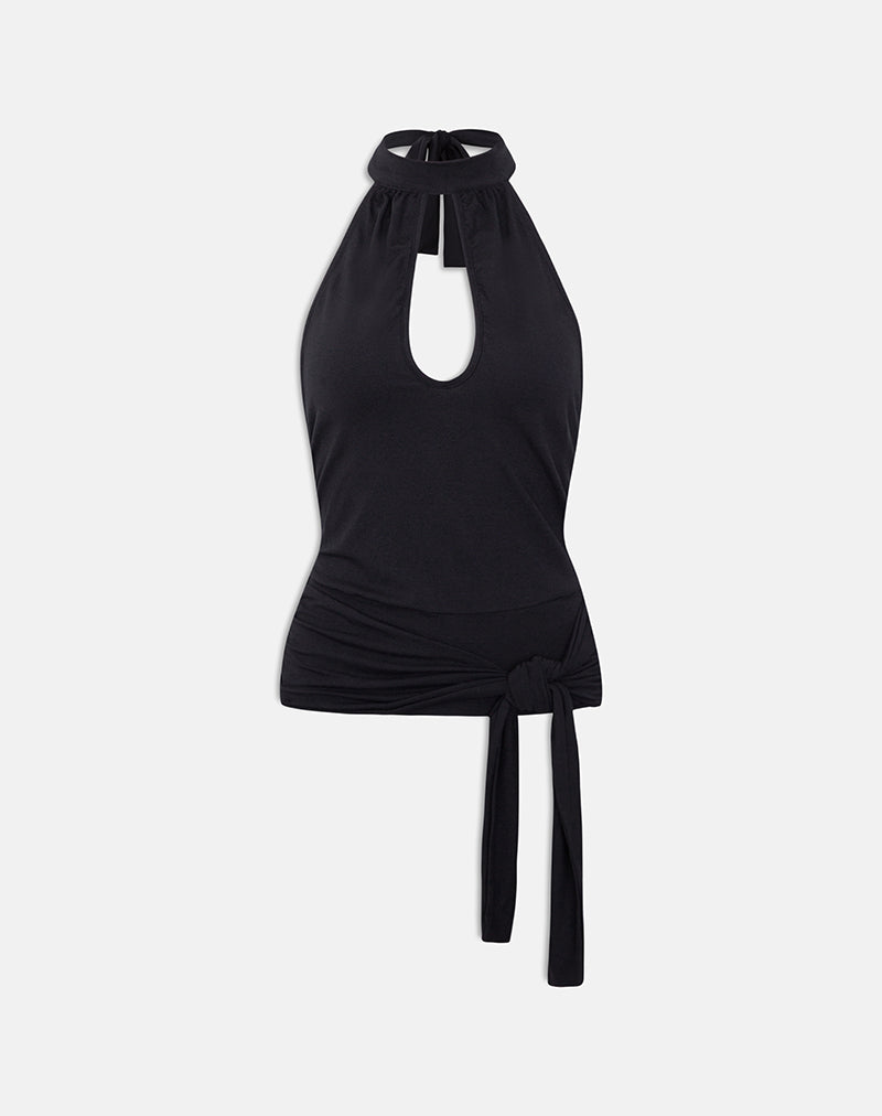 Women's Jersey Halterneck Top in Black for Everyday Wear