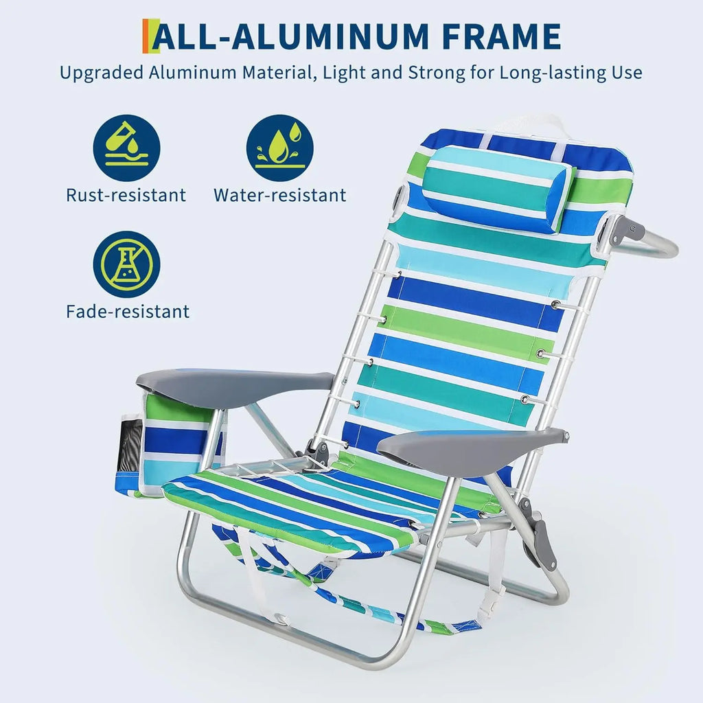 Versatile Portable Beach Chair with 5 Reclining Positions & Cup Holder | Lightweight Design for Ultimate Comfort