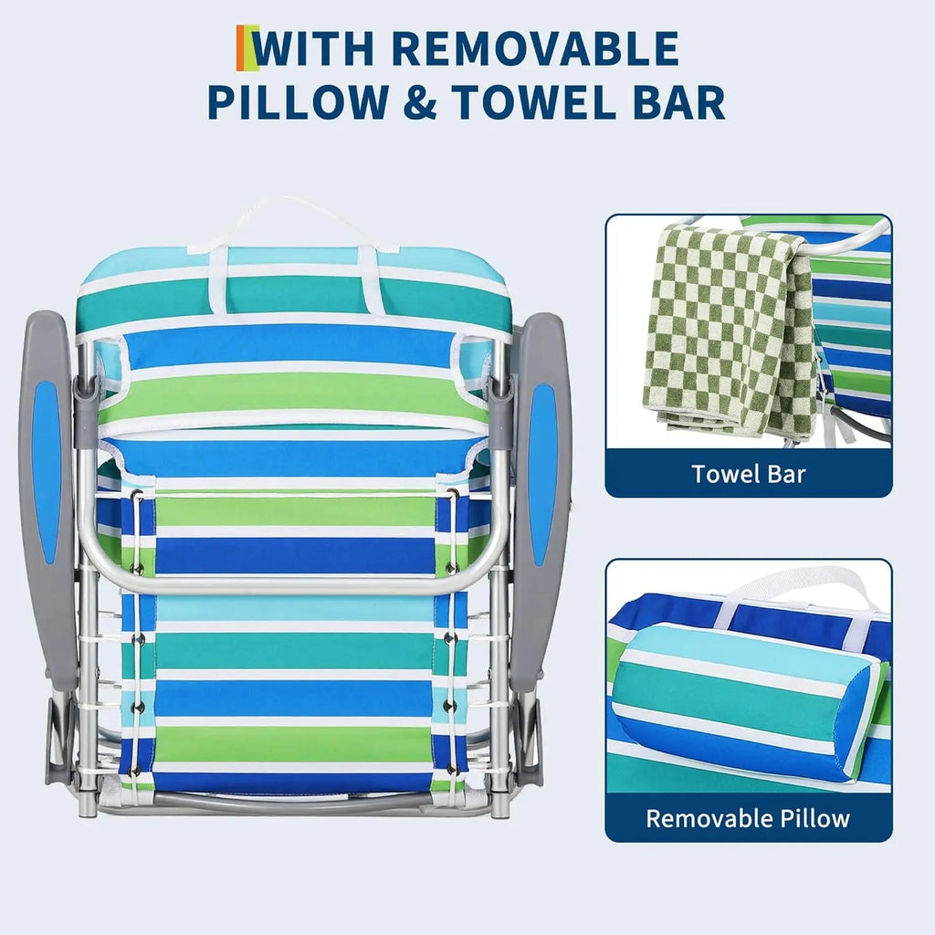 Versatile Portable Beach Chair with 5 Reclining Positions & Cup Holder | Lightweight Design for Ultimate Comfort