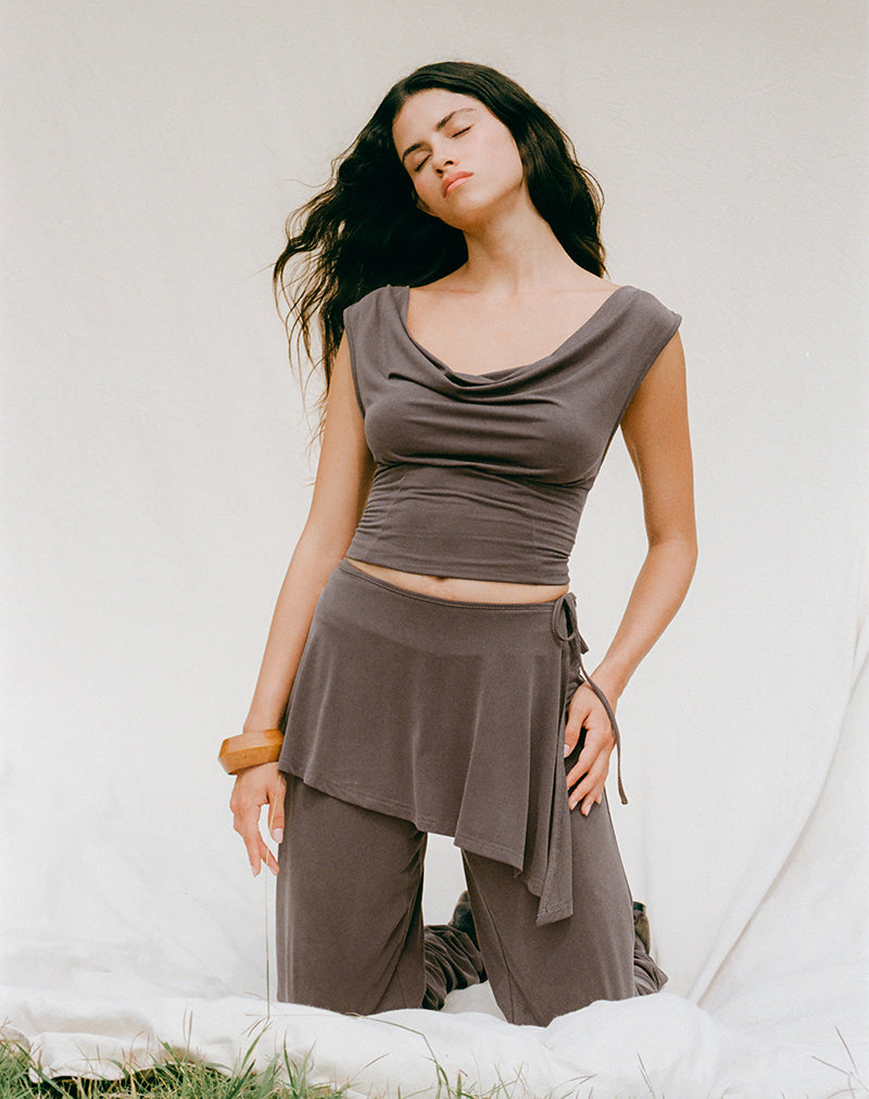 Women's Shift Midi Dress with Cowl Neckline in Brown for Everyday Wear