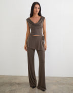 Women's Shift Midi Dress with Cowl Neckline in Brown for Everyday Wear