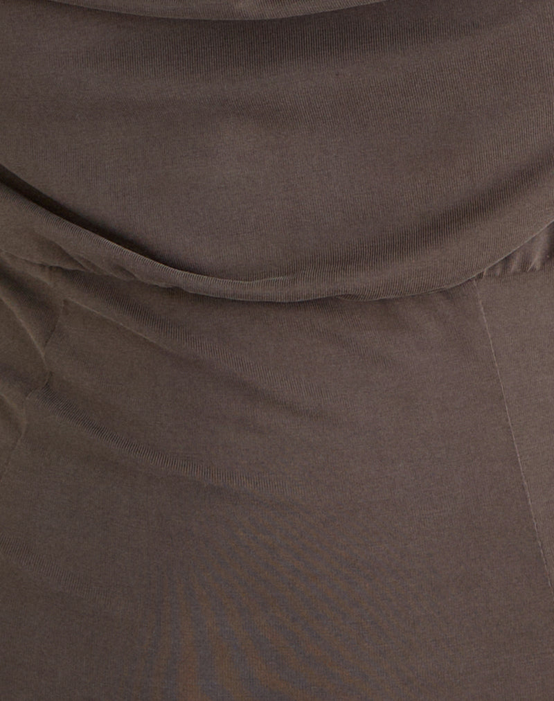 Women's Shift Midi Dress with Cowl Neckline in Brown for Everyday Wear