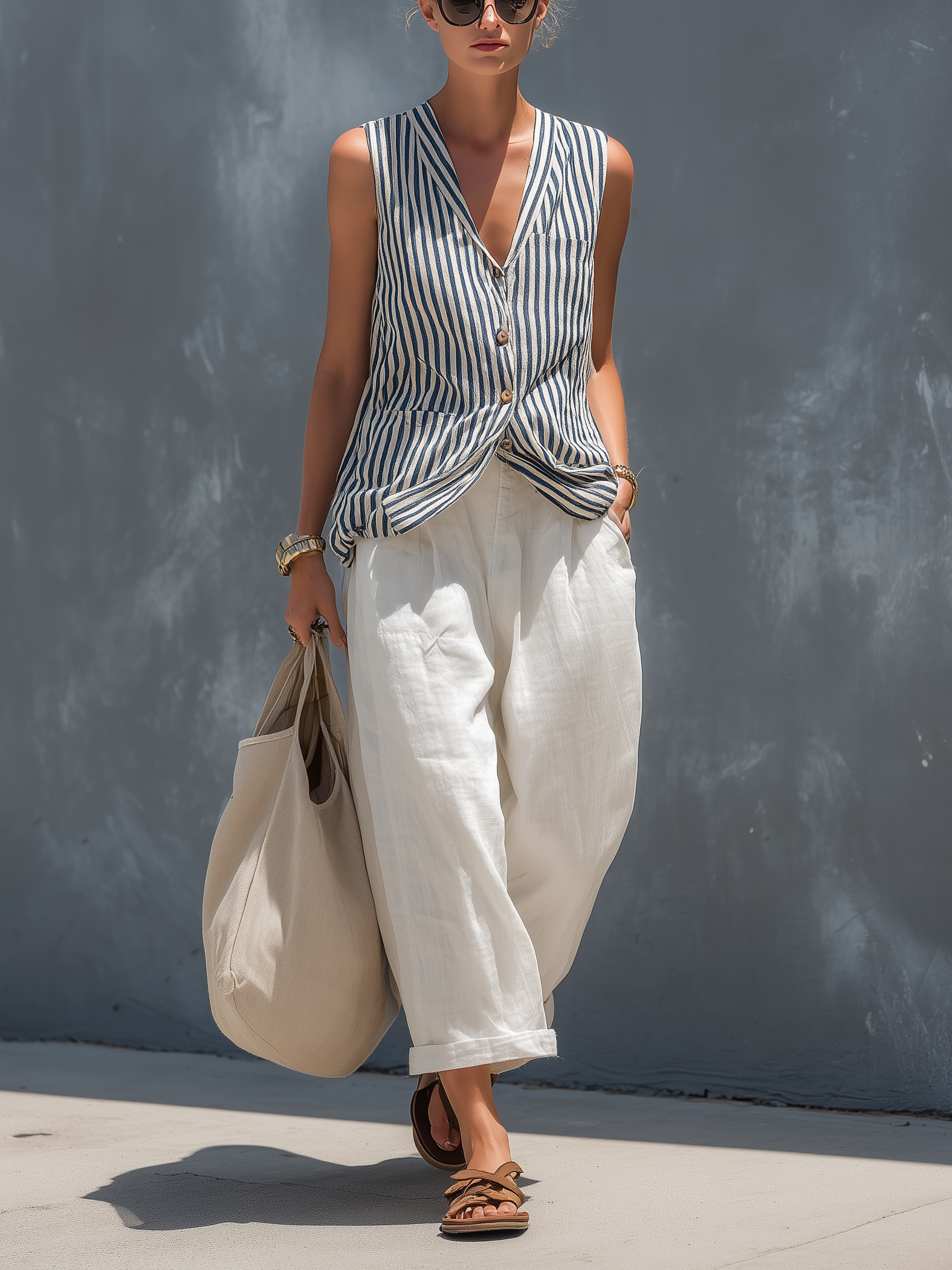 Linen Classic Stripe Two-Piece Set for casual days out