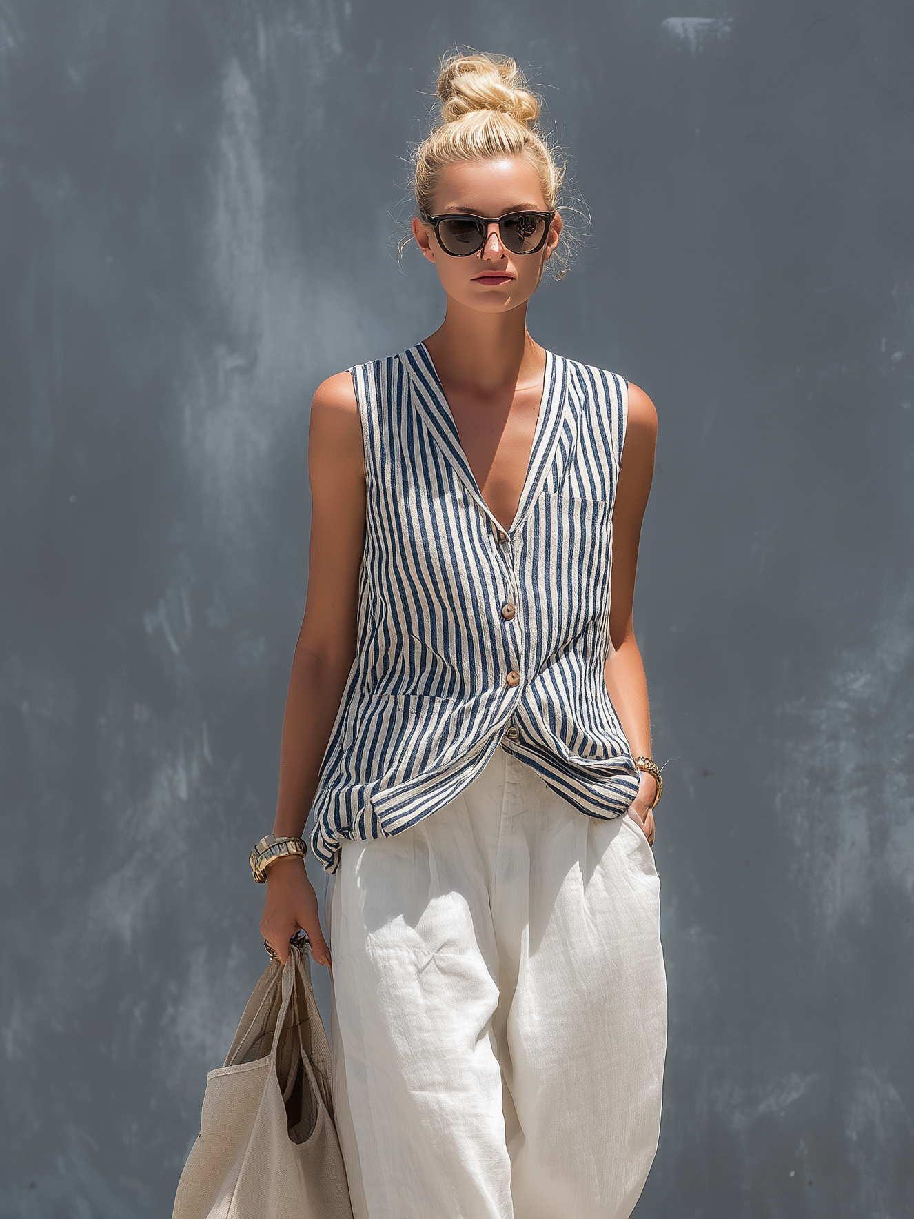 Linen Classic Stripe Two-Piece Set for casual days out