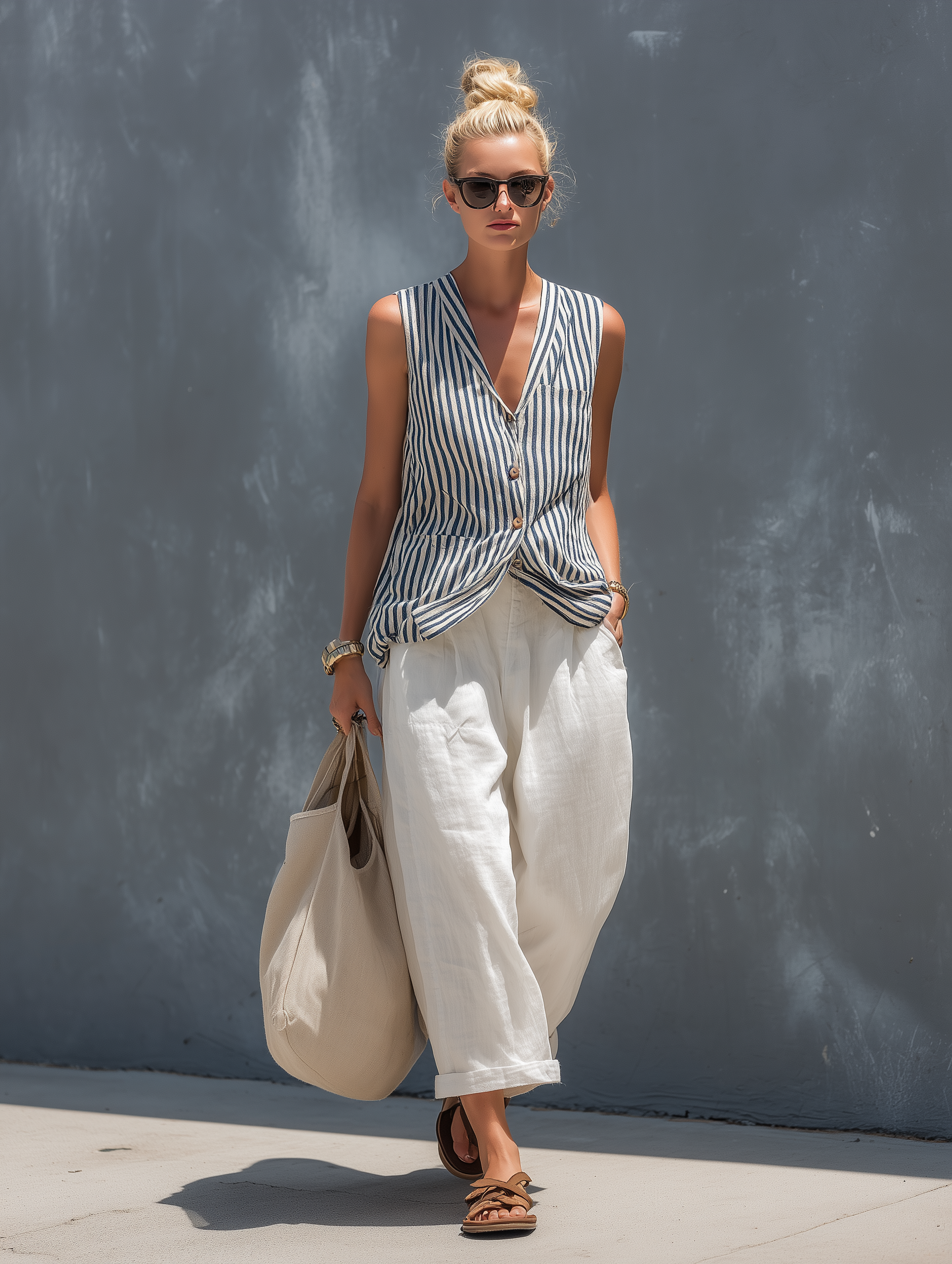 Linen Classic Stripe Two-Piece Set for casual days out