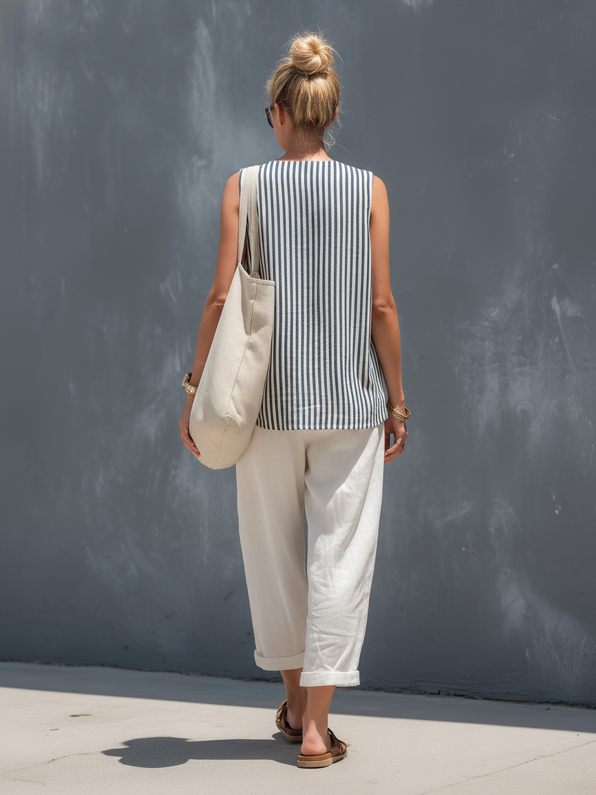 Linen Classic Stripe Two-Piece Set for casual days out