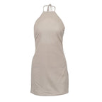 Women's Natural Linen Halter Neck Backless Bodycon Mini Dress – Minimalist Chic Summer Resort Beach Holiday Casual Dress