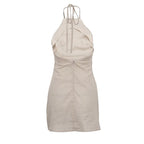 Women's Natural Linen Halter Neck Backless Bodycon Mini Dress – Minimalist Chic Summer Resort Beach Holiday Casual Dress