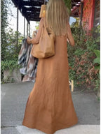 Women's Linen Halter Neck Relaxed Maxi Dress – Effortless Chic Summer Resort Casual Everyday Sundress