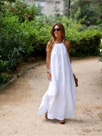 Women's Linen Halter Neck Relaxed Maxi Dress – Effortless Chic Summer Resort Casual Everyday Sundress