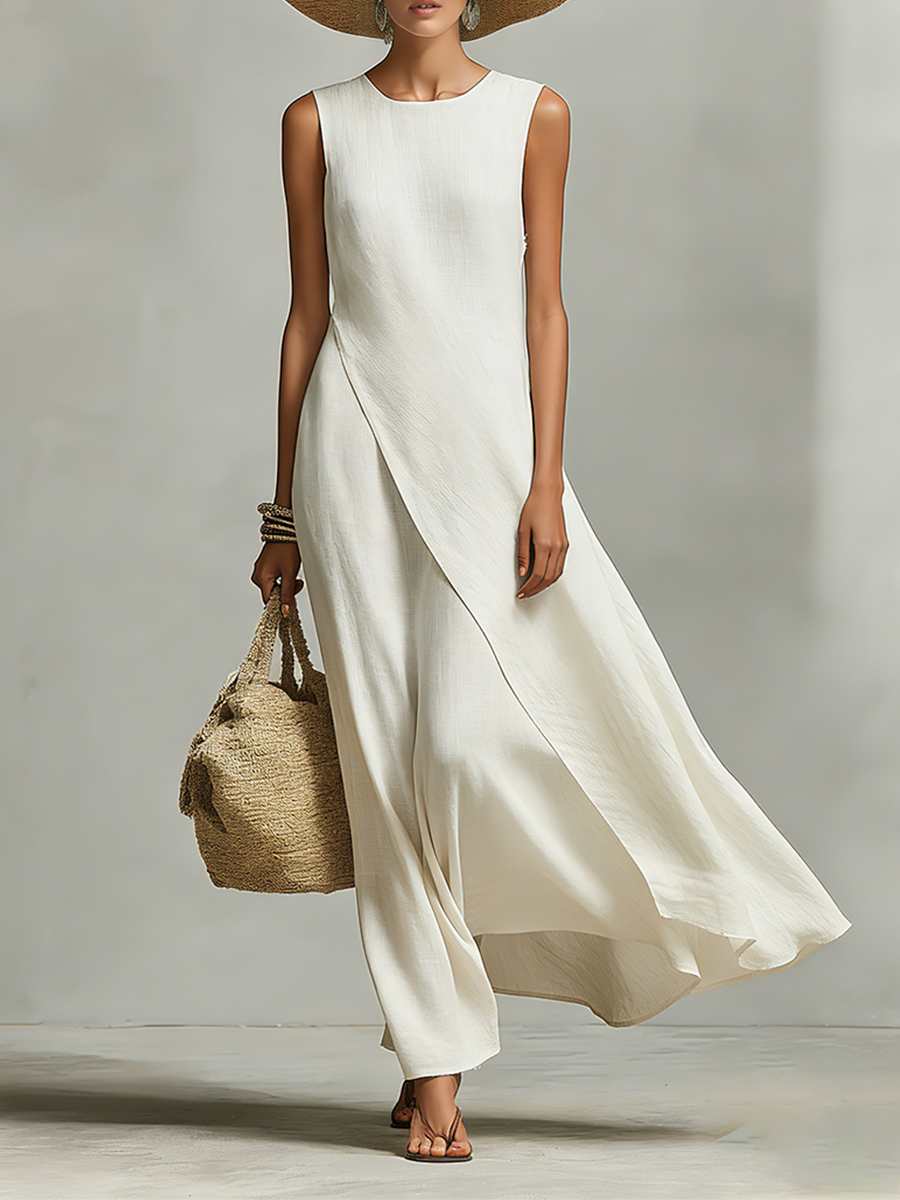 High-Low Linen-Blend Mini Dress for casual days out