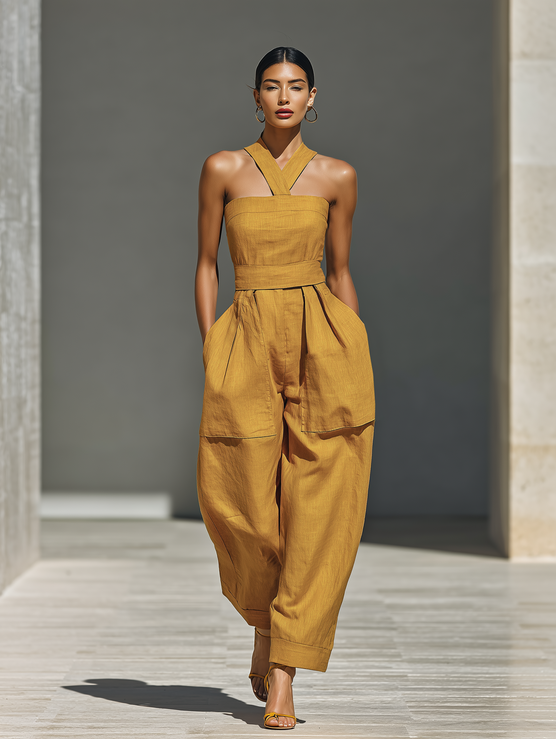 Breathable Linen Crossover-Neck Jumpsuit | Day-to-Night Style
