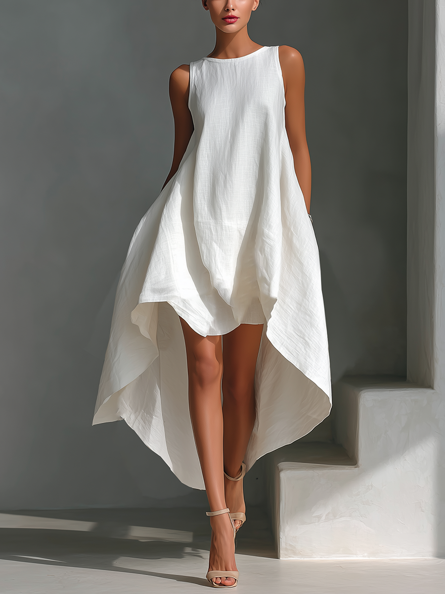 Versatile Linen Midi Dress | Asymmetric Fit