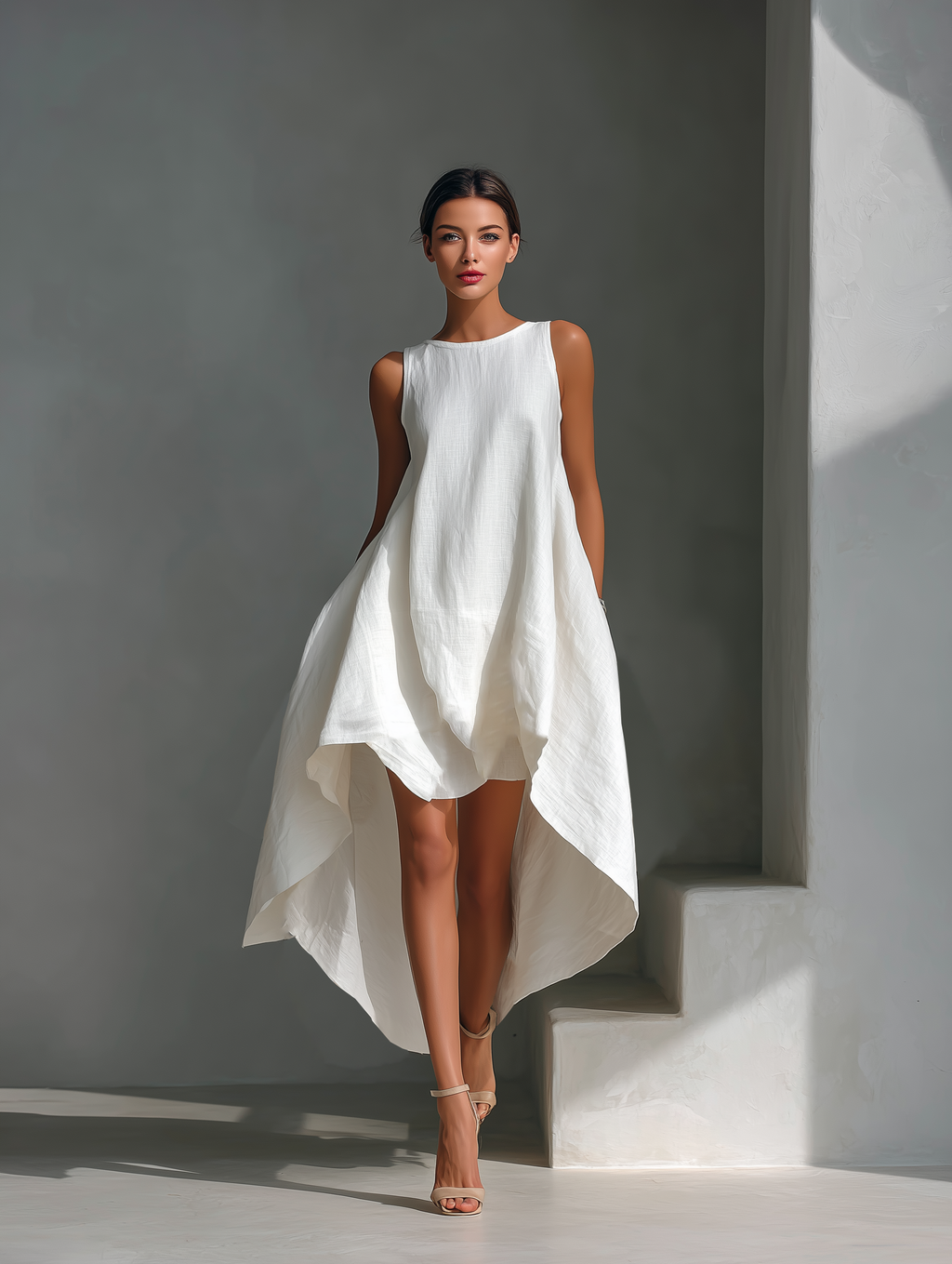 Versatile Linen Midi Dress | Asymmetric Fit