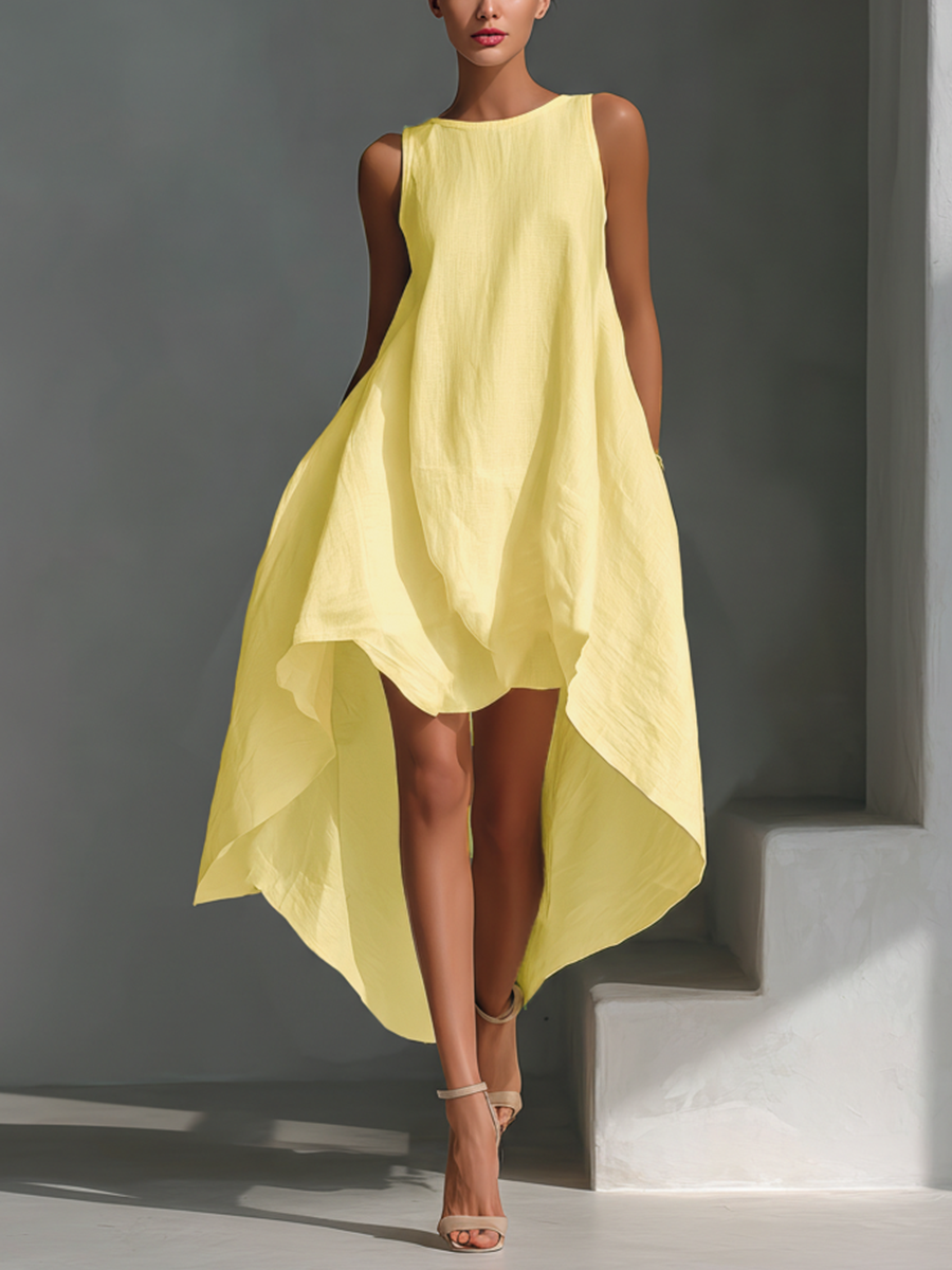 Versatile Linen Midi Dress | Asymmetric Fit