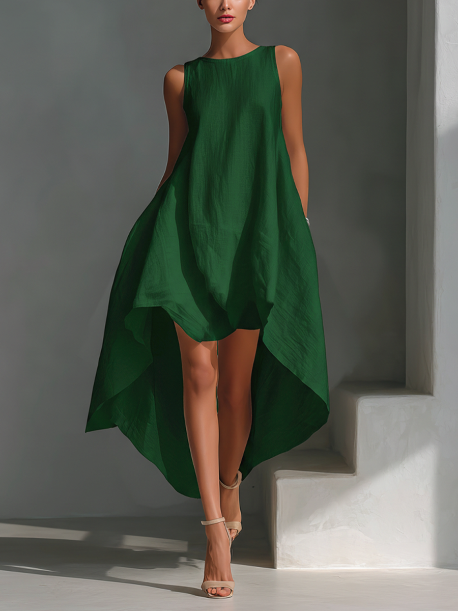Versatile Linen Midi Dress | Asymmetric Fit