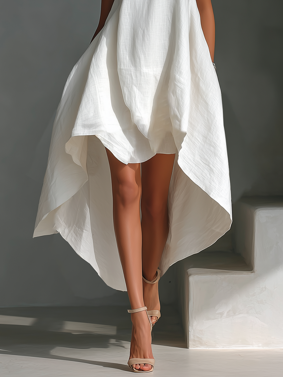 Versatile Linen Midi Dress | Asymmetric Fit