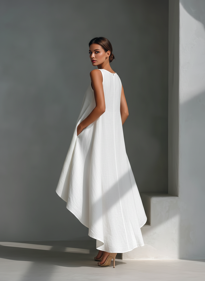 Versatile Linen Midi Dress | Asymmetric Fit