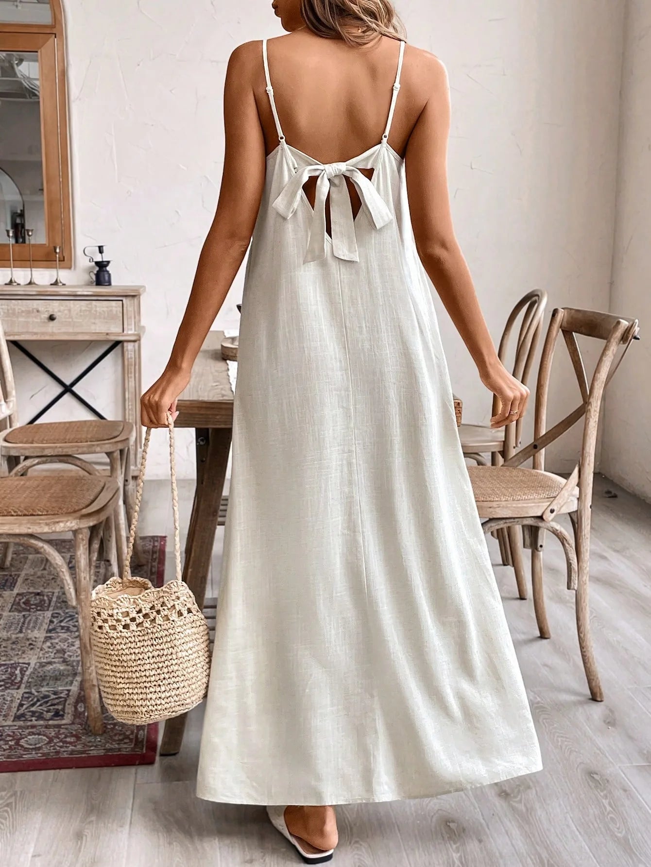 Women's White Satin V-Neck Spaghetti Strap Wide Leg Jumpsuit – Elegant Backless Summer Bridal Resort One-Piece Outfit