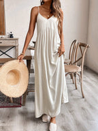 Women's White Satin V-Neck Spaghetti Strap Wide Leg Jumpsuit – Elegant Backless Summer Bridal Resort One-Piece Outfit