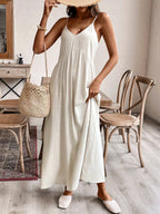 Women's White Satin V-Neck Spaghetti Strap Wide Leg Jumpsuit – Elegant Backless Summer Bridal Resort One-Piece Outfit
