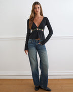 Women's Stretch Lycra Long Sleeve Flowy Top with V-Neckline in Black for Everyday Wear
