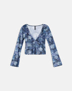 Women's Sheer Mesh Long Sleeve Top in Blue for Everyday Wear