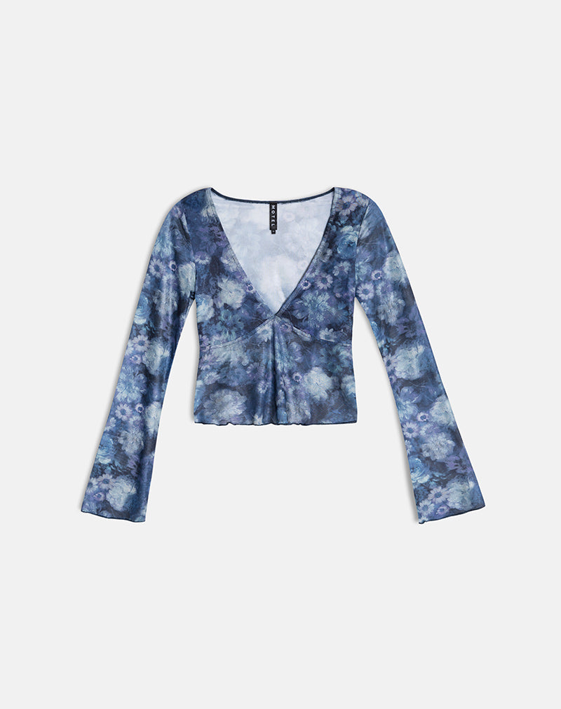 Women's Sheer Mesh Long Sleeve Top in Blue for Everyday Wear