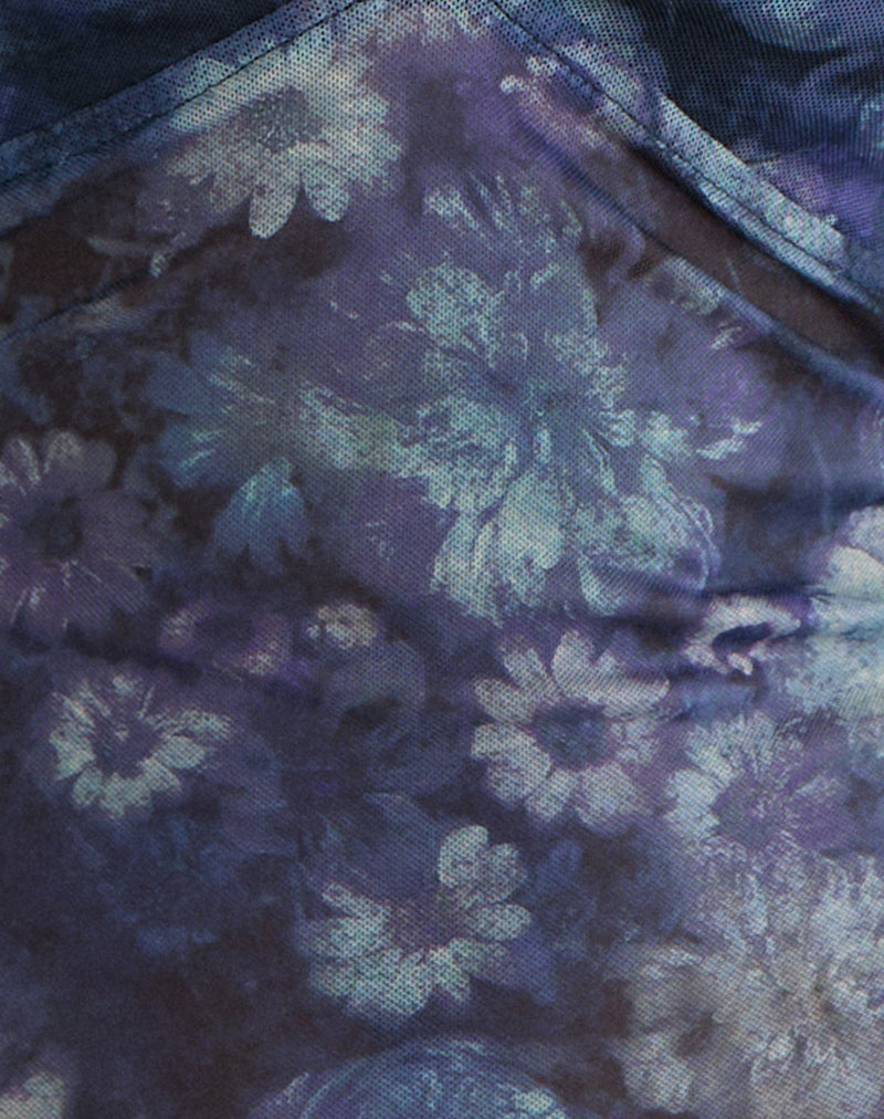Women's Sheer Mesh Long Sleeve Top in Blue for Everyday Wear