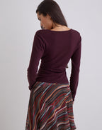 Women's Knit Shift Fitted Midi Dress with V-Neckline in Plum for Everyday Wear