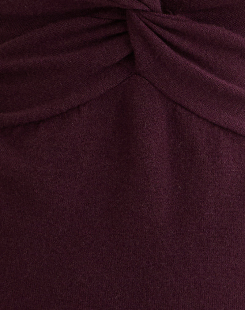 Women's Knit Shift Fitted Midi Dress with V-Neckline in Plum for Everyday Wear