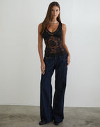 Women's Lace Fashion Fitted Top with V-Neckline in Black for Everyday Wear