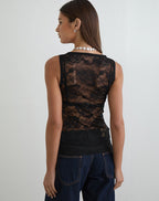 Women's Lace Fashion Fitted Top with V-Neckline in Black for Everyday Wear