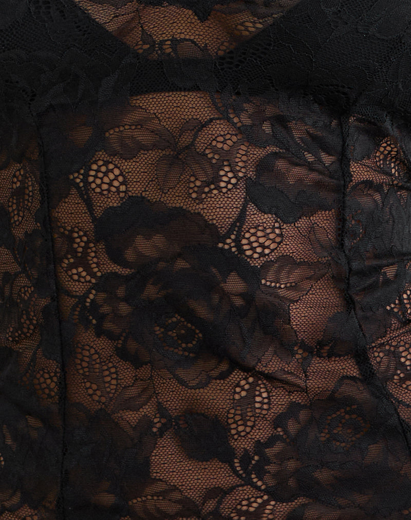 Women's Lace Fashion Fitted Top with V-Neckline in Black for Everyday Wear