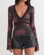 Women's Lace Fashion Top with V-Neckline in Black for Everyday Wear