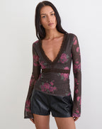 Women's Lace Fashion Top with V-Neckline in Black for Everyday Wear