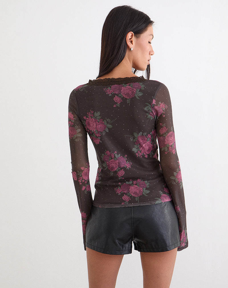 Women's Lace Fashion Top with V-Neckline in Black for Everyday Wear