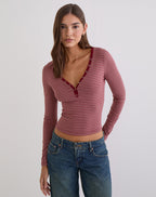 Women's Cotton Long Sleeve Bodycon Top with Scoop Neckline in Burgundy for Everyday Wear