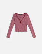 Women's Cotton Long Sleeve Bodycon Top with Scoop Neckline in Burgundy for Everyday Wear