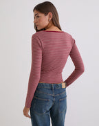 Women's Cotton Long Sleeve Bodycon Top with Scoop Neckline in Burgundy for Everyday Wear