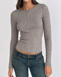 Women's Knit Long Sleeve Top in Grey for Everyday Wear