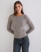 Women's Knit Long Sleeve Top in Grey for Everyday Wear