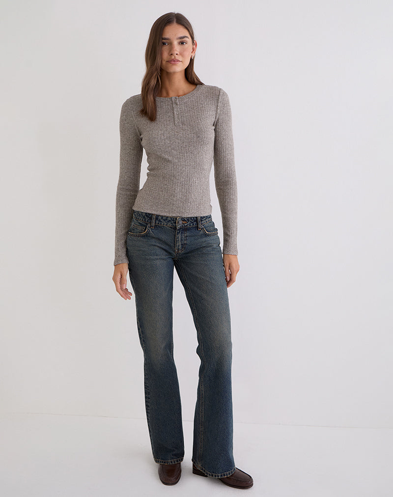 Women's Knit Long Sleeve Top in Grey for Everyday Wear