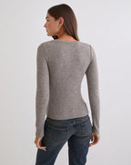Women's Knit Long Sleeve Top in Grey for Everyday Wear