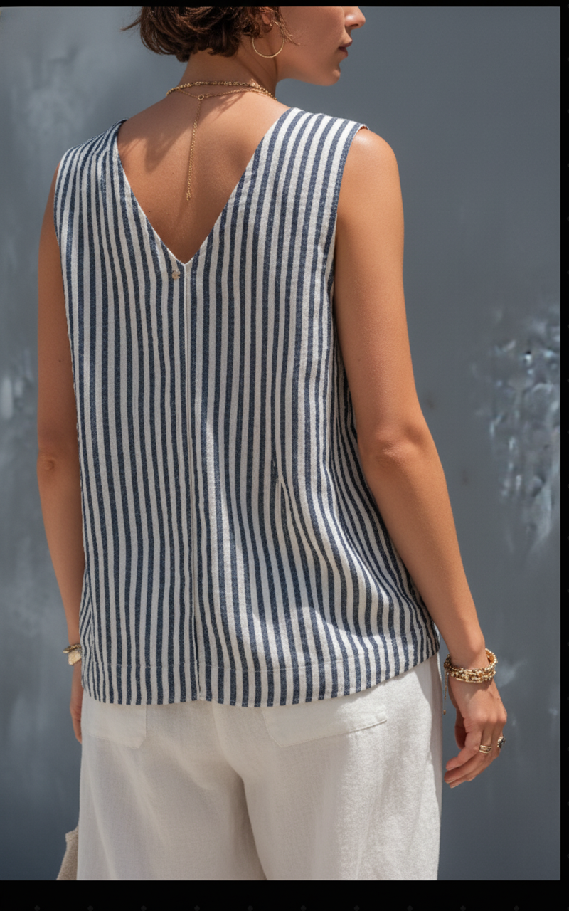 Women's Linen Shift Slim Midi Dress in Stripe for the Office