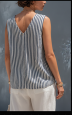 Women's Linen Shift Slim Midi Dress in Stripe for the Office